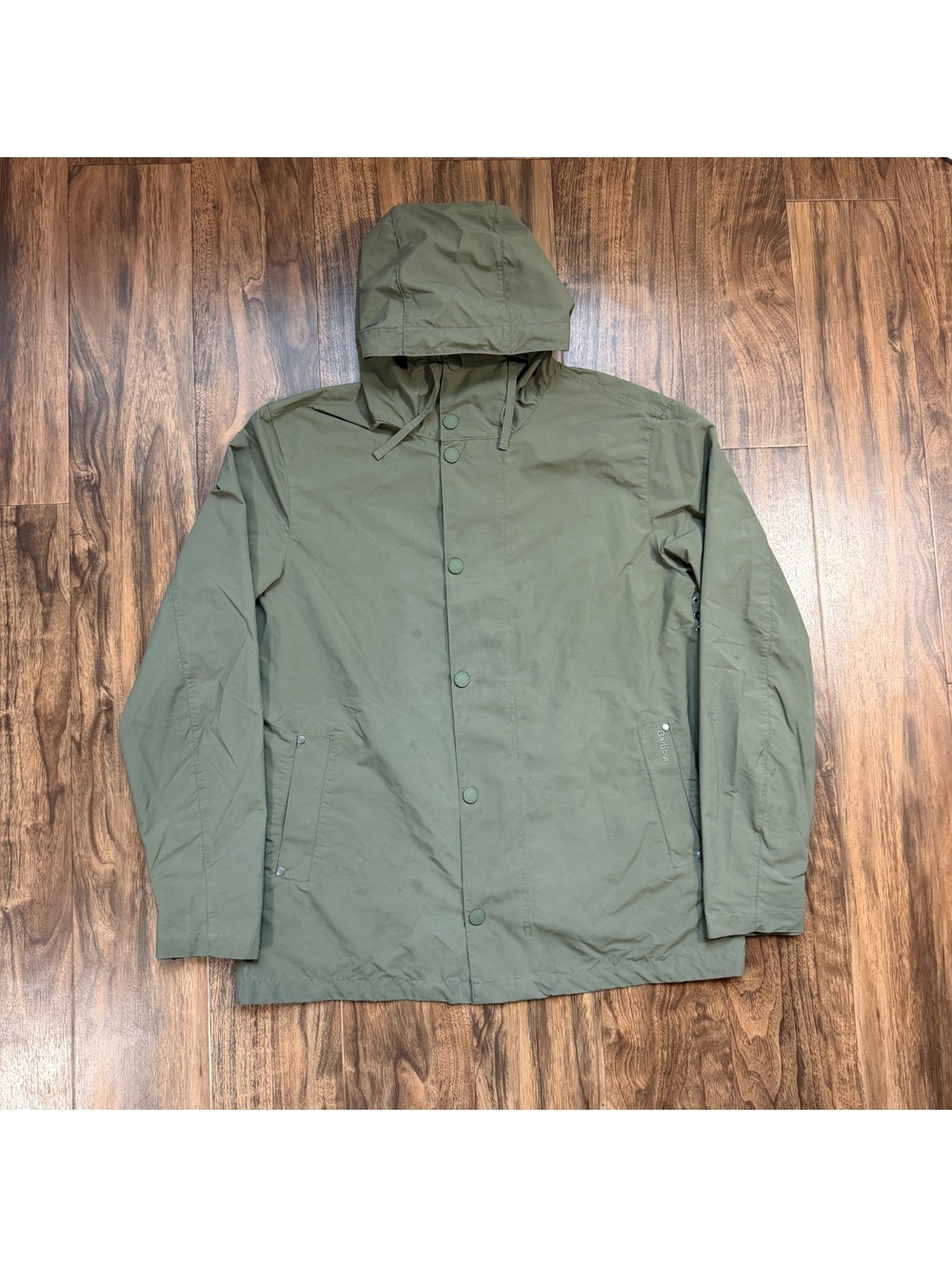 Barbour Quay Showerproof Jacket Mens Large Olive Green Hooded Coat Tartan